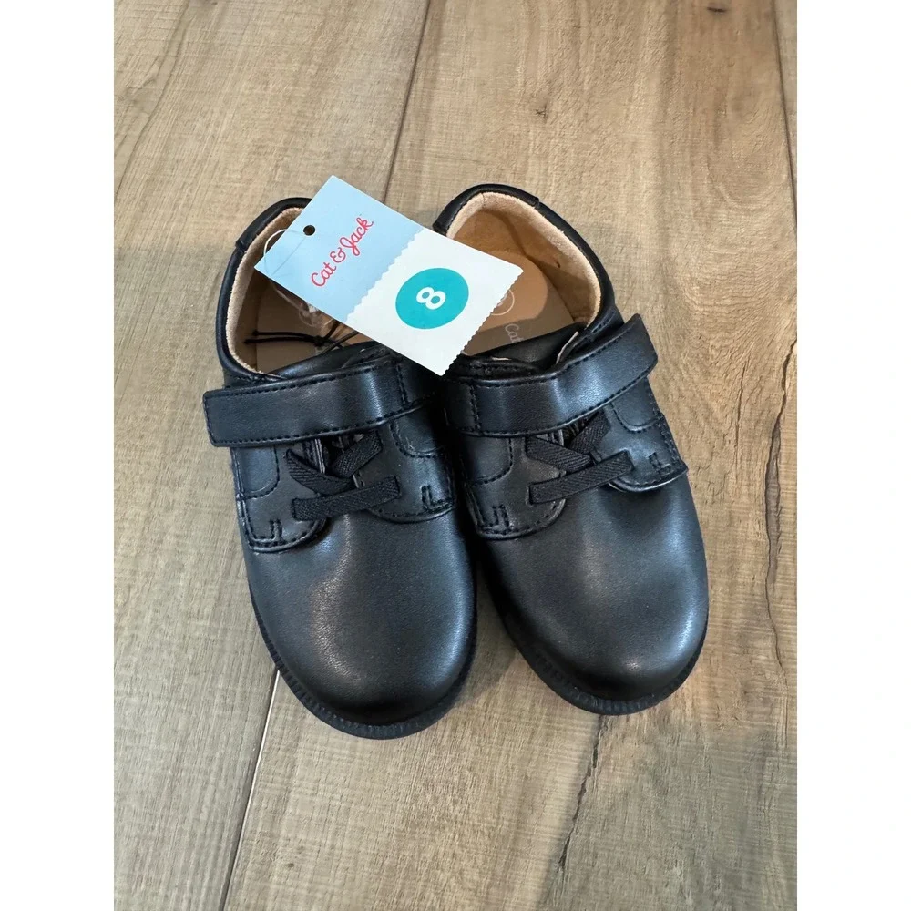 Cat & Jack Parker Dress Shoes Boys Size 8 Black Hook and Loop‎ Strap Wedding
